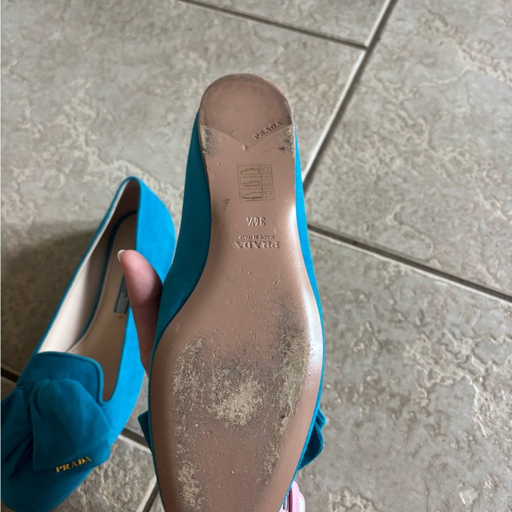 Prada Women's Teal Suede Loafers - Picture 5 of 6